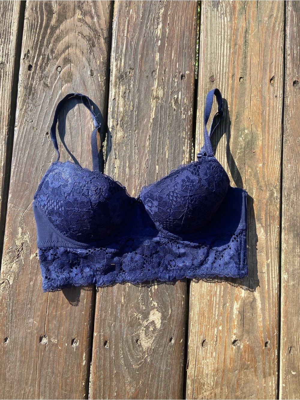 Navy blue lace bra